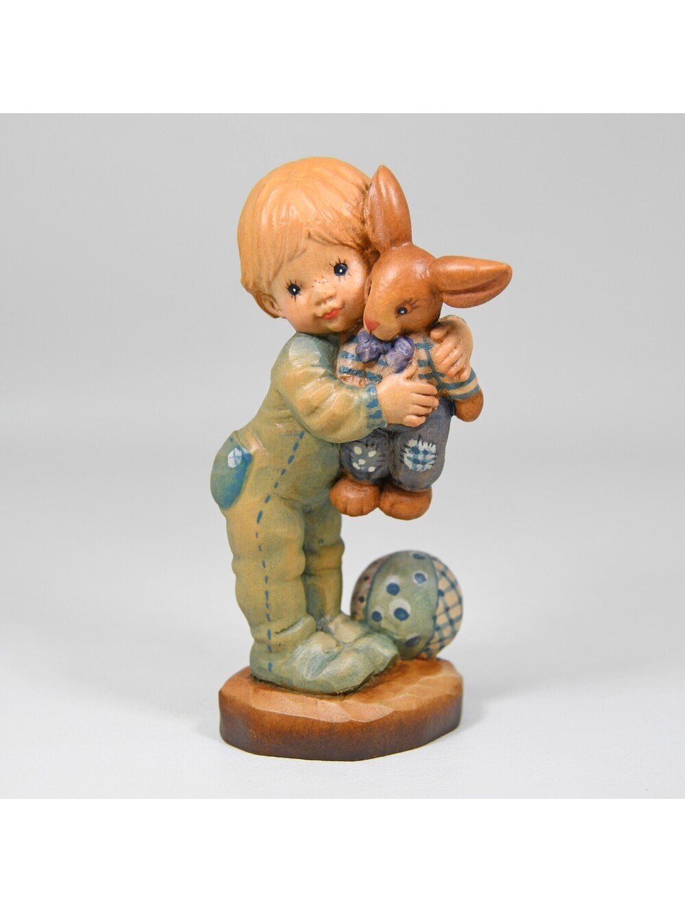Anri Sarah Kay Valentine Bunny Hug Child Rabbit Doll 4" Carved Wood Sculpture